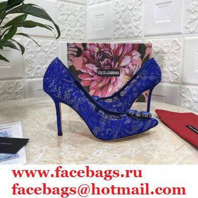 Dolce  &  Gabbana Heel 10.5cm Taormina Lace Pumps Blue with Crystals 2021